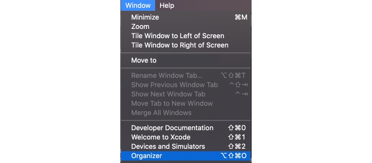 xcode window menu